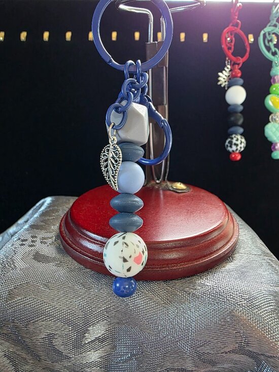Shannon Sears Accessories - Handcrafted Blue Leaf Charm Keychain New One of a Kind Fashion Accessory Unique